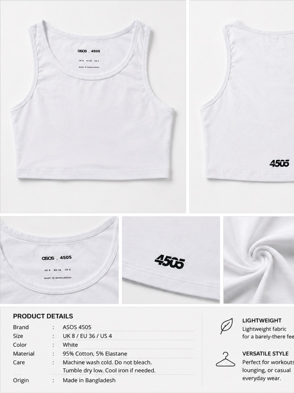 ASOS White Ribbed Crop Tank with 4505 Logo